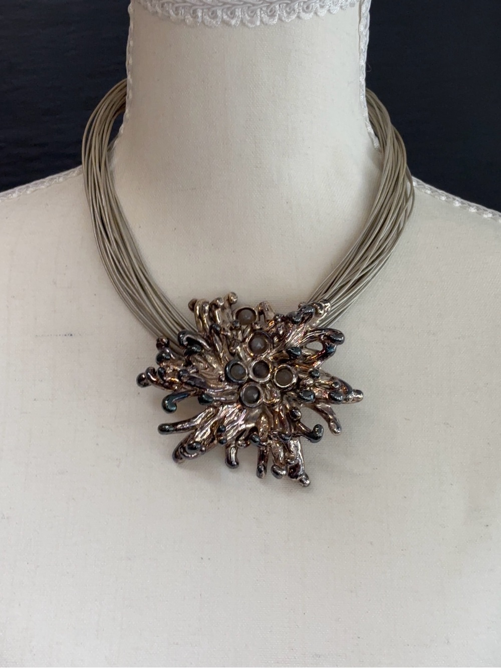 Statement Metallic Flower Burst Necklace - Silver-Tone